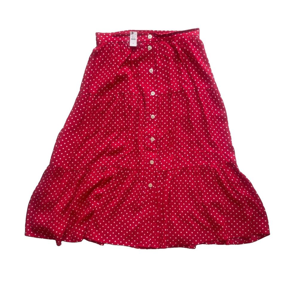 Talbots NWT Tiered Button Front Polka Dot Midi Skirt Red White M Cottagecore - Picture 2 of 9